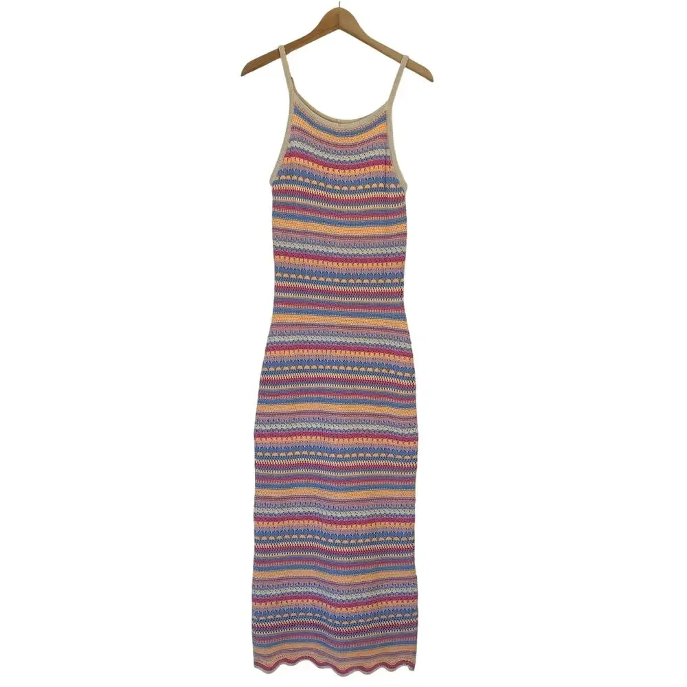 Z Supply Santa Cruz Crochet Beach Maxi Dress S Cover Up Resort Boho Striped - Picture 2 of 11